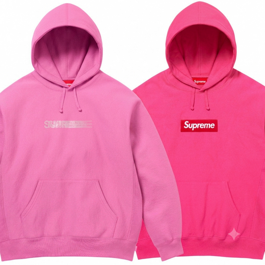 Supreme Pink Hoodies Collection – Motion Logo & Classic Box Logo Heavyweight Fleece