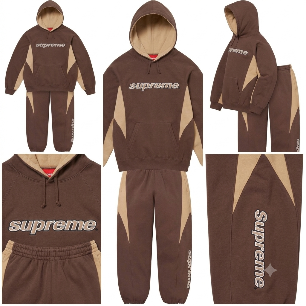 Supreme Paneled Tracksuit Set – Brown & Tan Two-Tone Hoodie and Sweatpants
