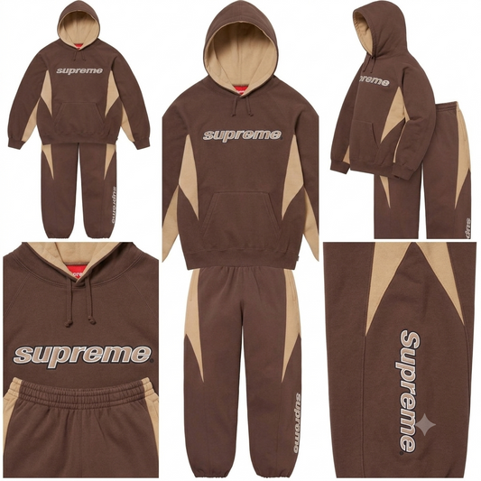 Supreme Paneled Tracksuit Set – Brown & Tan Two-Tone Hoodie and Sweatpants