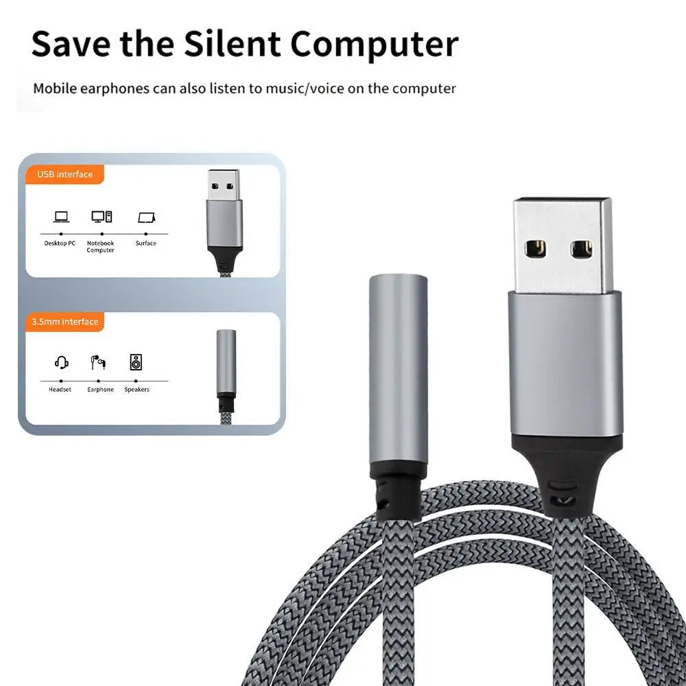 USB External Sound Card 3.5mm Jack Female Audio Adapter Headphone Micphone Sound Adapter for PC Laptop USB to 3.5mm Audio Cable