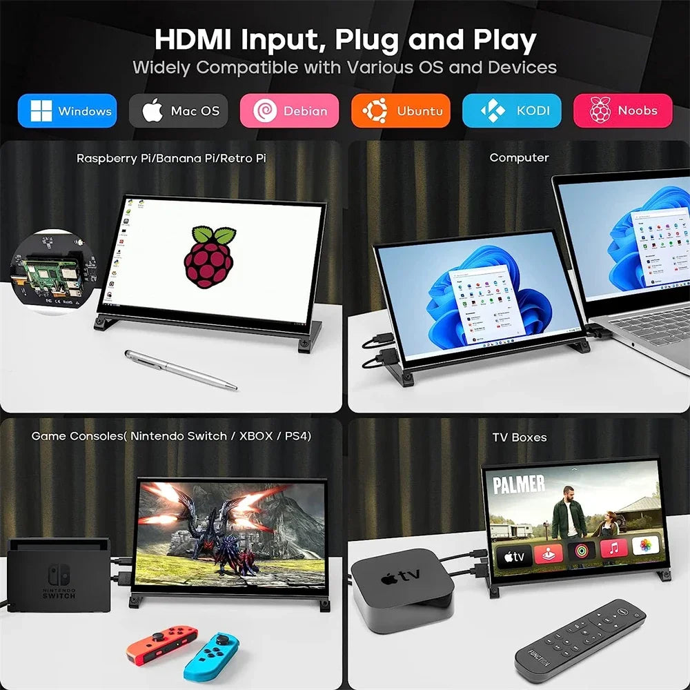7" 10.1" Portable Raspberry Pi Screen 1024x600 HDMI IPS Touchscreen Monitor for Raspberry Pi 5/4/3/2/Zero/B/B+ Win11/10/8/7