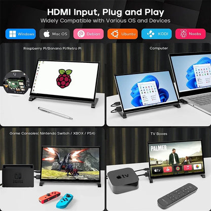 7" 10.1" Portable Raspberry Pi Screen 1024x600 HDMI IPS Touchscreen Monitor for Raspberry Pi 5/4/3/2/Zero/B/B+ Win11/10/8/7