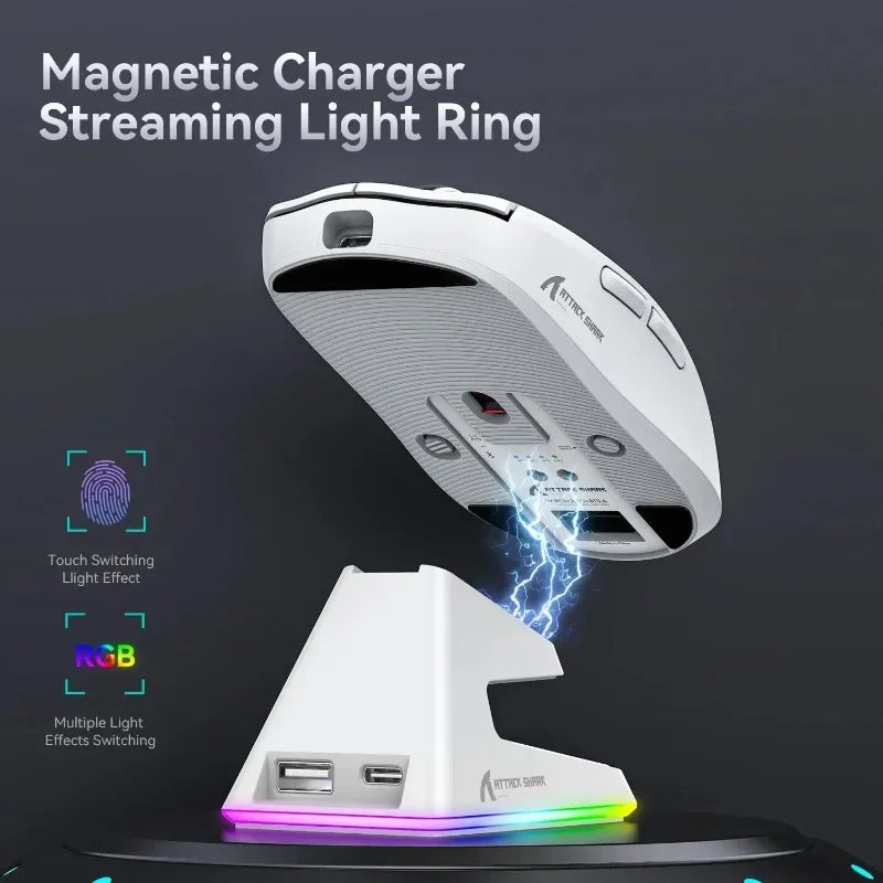 PAW3311 Triple-Mode Attack Shark X11 Connectivity Light Weight Bluetooth Mouse Touch Magnetic Charging Optical Sensor Gaming