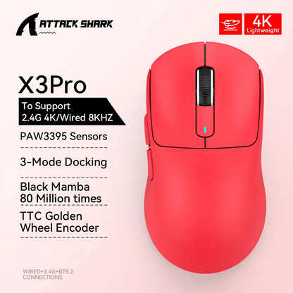 ATTACK SHARK X3Pro X3 8K Wireless Gaming Mouse 26K DPI Tri-Mode Bluetooth Wired 2.4G Ultra-Light Ergonomic For VALORANT, FPS