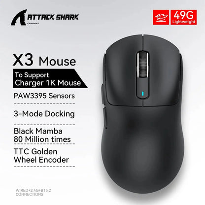 ATTACK SHARK X3Pro X3 8K Wireless Gaming Mouse 26K DPI Tri-Mode Bluetooth Wired 2.4G Ultra-Light Ergonomic For VALORANT, FPS