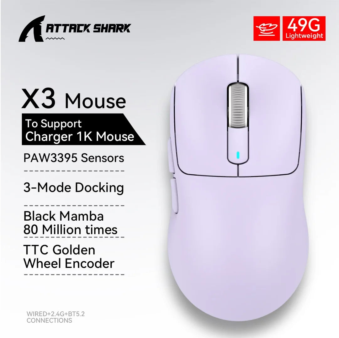 Attack Shark X3 X3Pro Wireless Tri-Mode Gaming Mouse 26K DPI PAW3395 Computer Gaming Peripherals CSGO Valorant Office Gift
