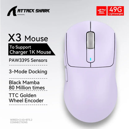 Attack Shark X3 X3Pro Wireless Tri-Mode Gaming Mouse 26K DPI PAW3395 Computer Gaming Peripherals CSGO Valorant Office Gift