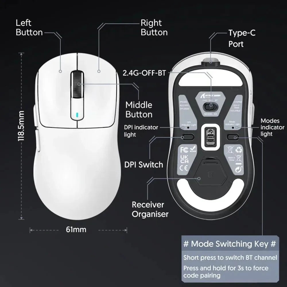 ATTACK SHARK X3Pro X3 8K Wireless Gaming Mouse 26K DPI Tri-Mode Bluetooth Wired 2.4G Ultra-Light Ergonomic For VALORANT, FPS