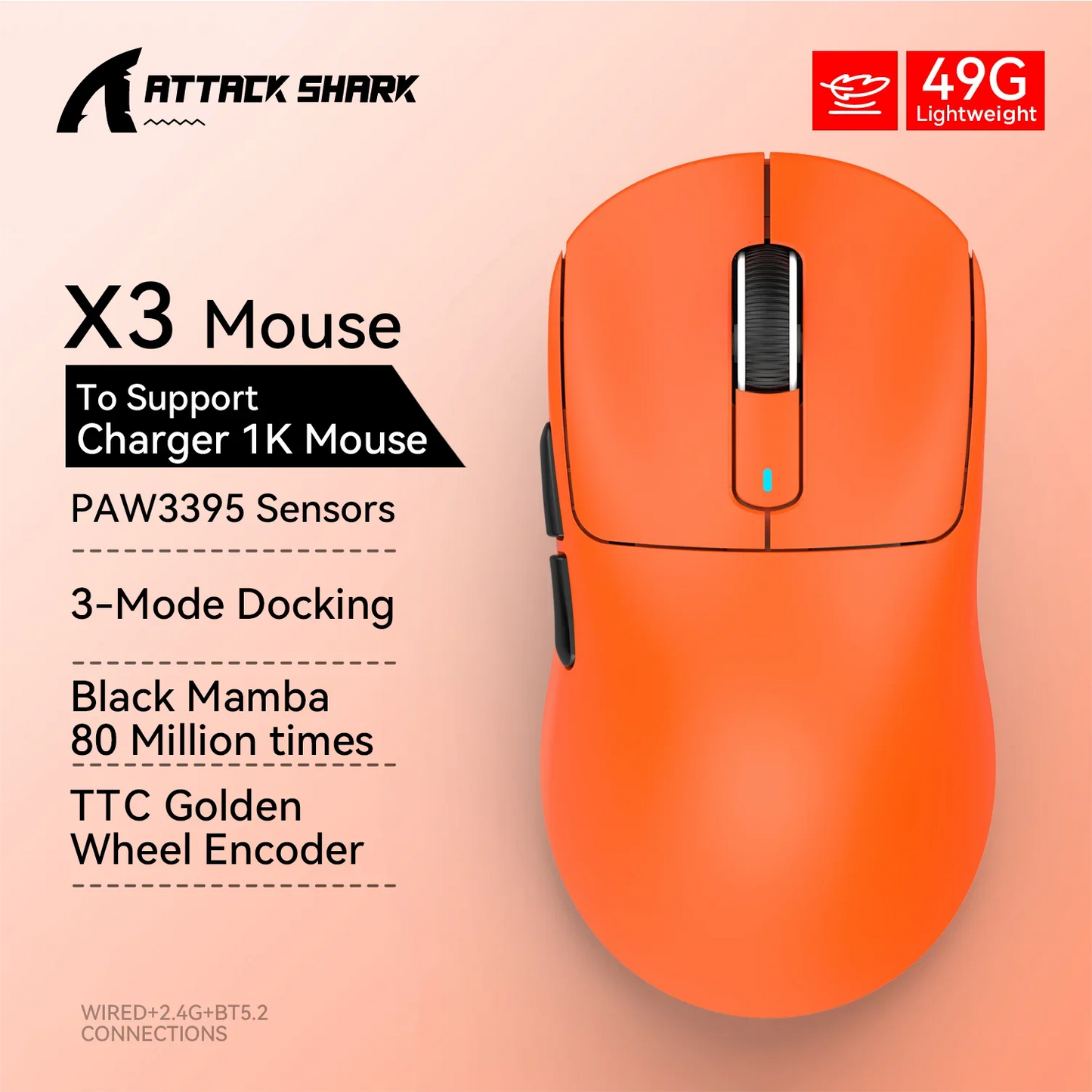 ATTACK SHARK X3Pro X3 8K Wireless Gaming Mouse 26K DPI Tri-Mode Bluetooth Wired 2.4G Ultra-Light Ergonomic For VALORANT, FPS