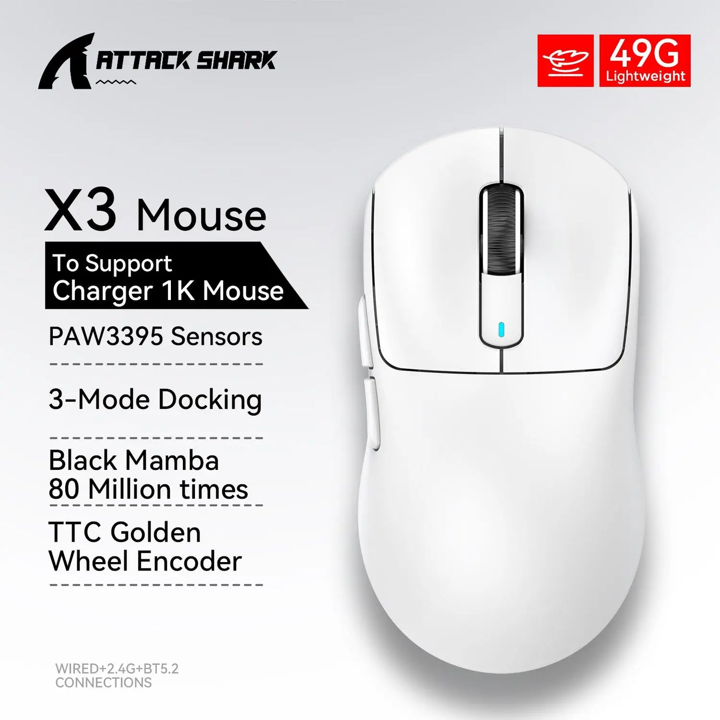 Attack Shark X3 X3Pro Wireless Tri-Mode Gaming Mouse 26K DPI PAW3395 Computer Gaming Peripherals CSGO Valorant Office Gift