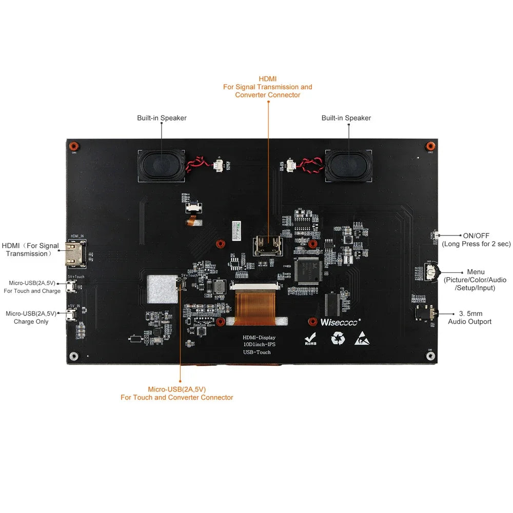 7" 10.1" Portable Raspberry Pi Screen 1024x600 HDMI IPS Touchscreen Monitor for Raspberry Pi 5/4/3/2/Zero/B/B+ Win11/10/8/7