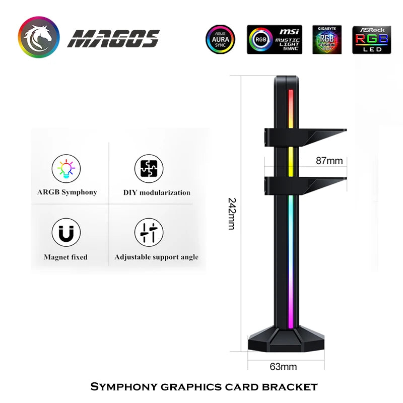 Graphics Card Stand Frame Holder Bracket ARGB Video Card GPU Brace Support for Chassis Motherboard ASUS M/B 12V/5V AURA SYNC