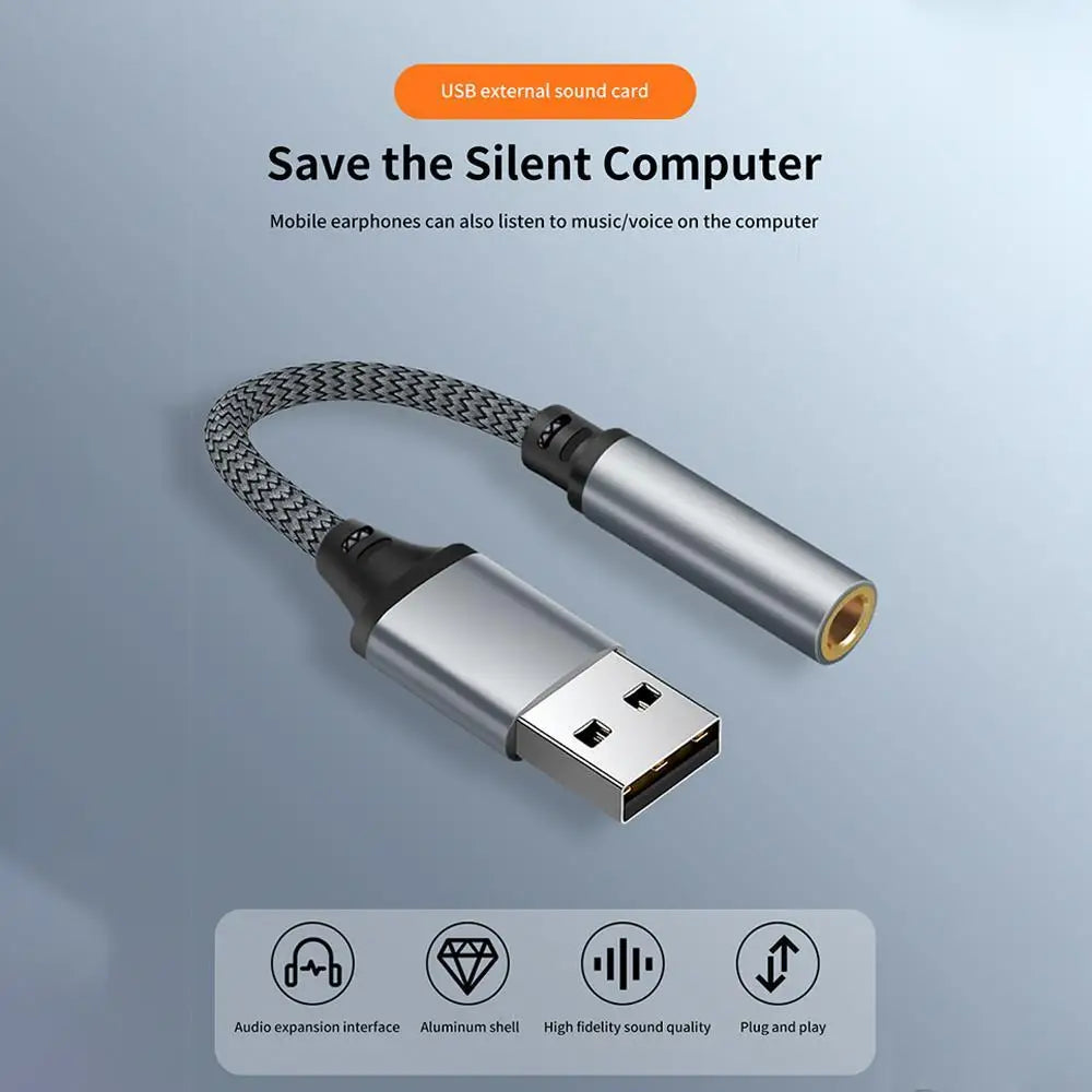 USB External Sound Card 3.5mm Jack Female Audio Adapter Headphone Micphone Sound Adapter for PC Laptop USB to 3.5mm Audio Cable