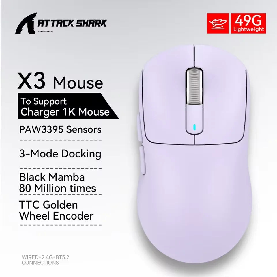 ATTACK SHARK X3Pro X3 8K Wireless Gaming Mouse 26K DPI Tri-Mode Bluetooth Wired 2.4G Ultra-Light Ergonomic For VALORANT, FPS