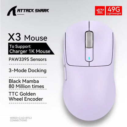 ATTACK SHARK X3Pro X3 8K Wireless Gaming Mouse 26K DPI Tri-Mode Bluetooth Wired 2.4G Ultra-Light Ergonomic For VALORANT, FPS